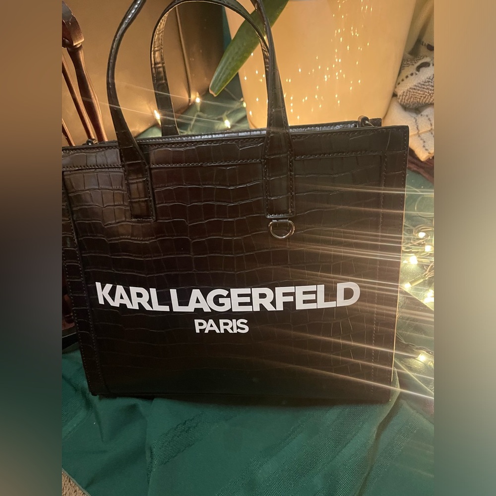 KARL LAGERFELD PARIS
Logo Croc Embossed Leather Two Way Tote - Picture 3 of 6
